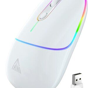 Silent 2.4GHz Wireless Mouse White‎ Rechargeable with RGB